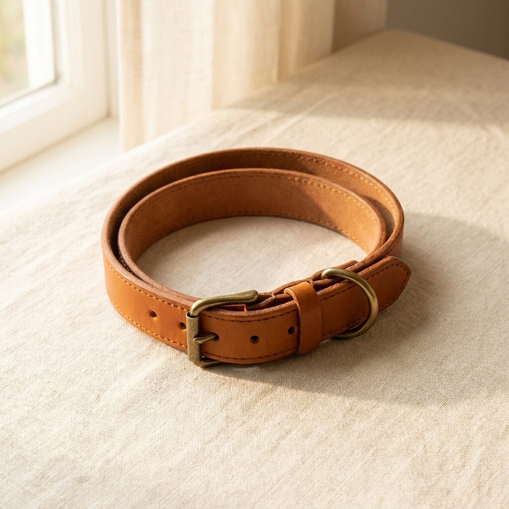 Premium tan leather dog collar with brass hardware