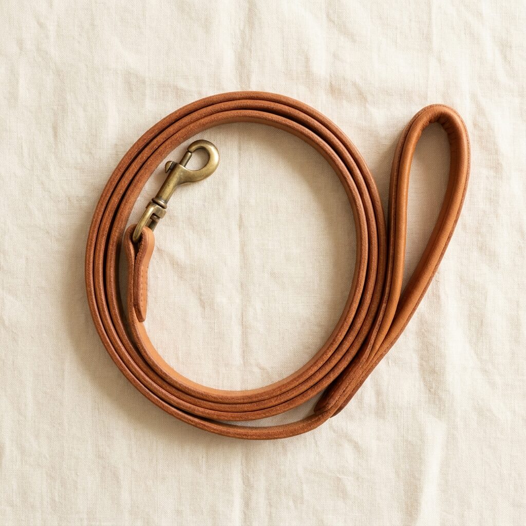Premium tan leather dog lead with brass clip
